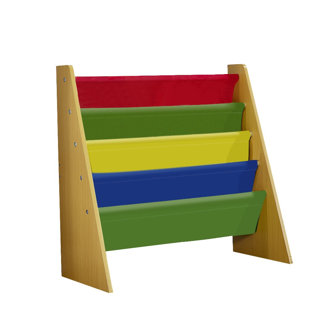 Levede Wooden Kids Bookcase featuring colorful sling shelves for books and toys, designed for children's easy access and organization.